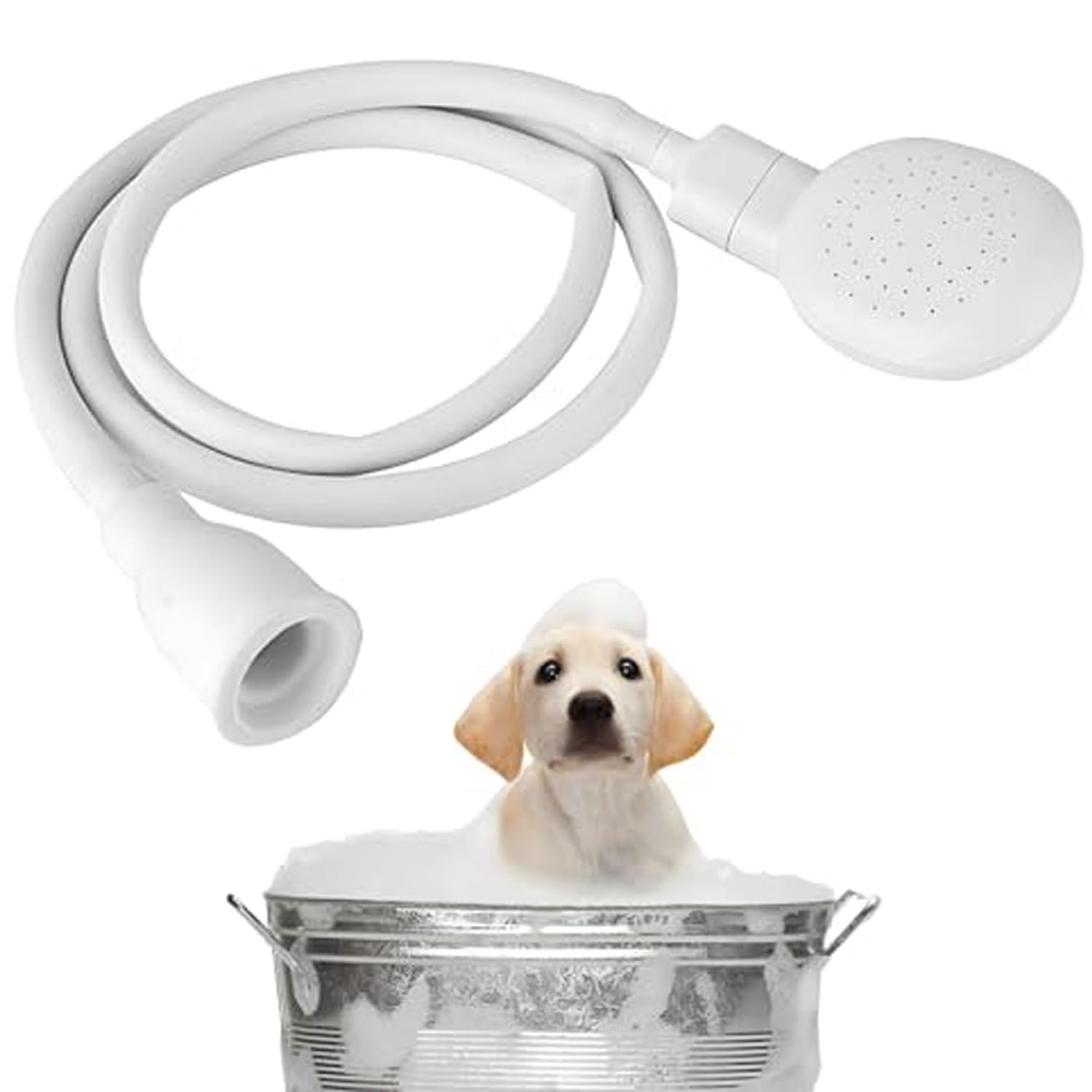 Bath Single Tap Shower Attachment Push on Rubber Hose for Taps Hand Held Portable Pet Dog Shower Hair Shower Head for Bathroom Washing Dresser Kitchen Sink Mixer Tap(White)