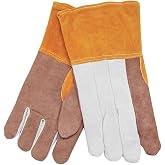 MCR Safety 4550 Cow Leather Foundry Welder Gloves, X-Large, Gray And Brown | Split leather palm, ANSI puncture 5, reinforced thumb, ANSI contact heat 3, split leather back