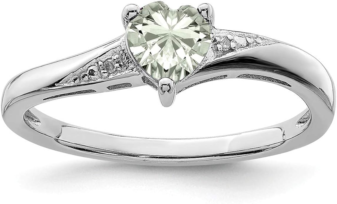 Anillo de compromiso de plata de ley 925 con corte de corazón Prasiolite y diamante, 0,43 Anillo de compromiso de plata de ley 925 con corte de corazón Prasiolite y diamante, 0,43