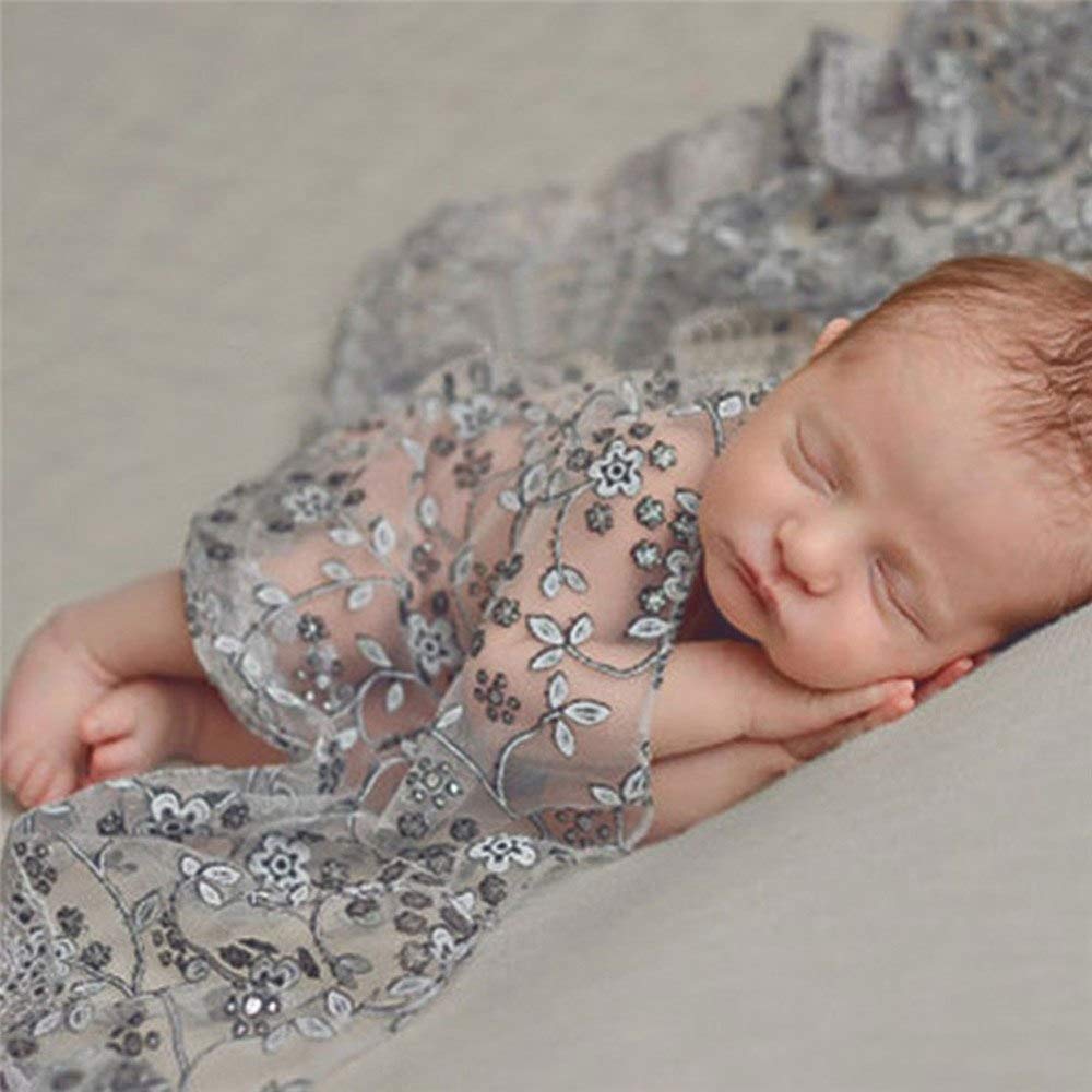 MATISSA Newborn Baby Girl/Boy Lace Tassels Wrap Swaddle Layer Baby Photography Prop (Grey)