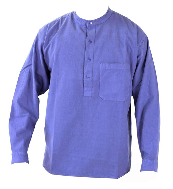 Violet Blue Grandad Collarless Shirt Cotton Sizes Small to 2XL Amazon