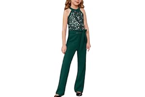 GRACE KARIN Girls Jumpsuit Tween Sequin Trendy Party Halter Shinny Dance Formal Romper Bodysuit 6-12