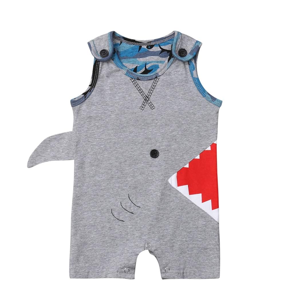 Inflant Baby Boy Shark Bodysuit Sleeveless Tank Vest Cartoon Romper Outfit Sleepwear Snap Closure