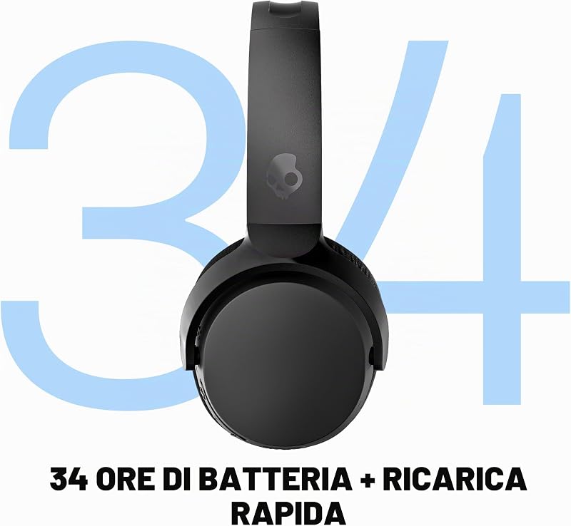 Riff 2 Cuffie Wireless On-Ear con Microfono, 34 Ore di Autonomia, Compatibili con iPhone, Android e Dispositivi Bluetooth - Nero