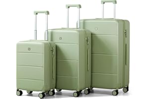 Hanke Luggage Sets 3 Piece, 20/24/28 Inch Hard Shell Suitcases with Wheels Lightweight PC Hardside Luggage for Travel(Bamboo 
