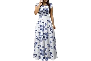 OPHPY Summer Maxi Dress with Sleeves Casual Floral Print Long Dresses Ladies Sexy Elegant O-Neck Vacation Travel Dress