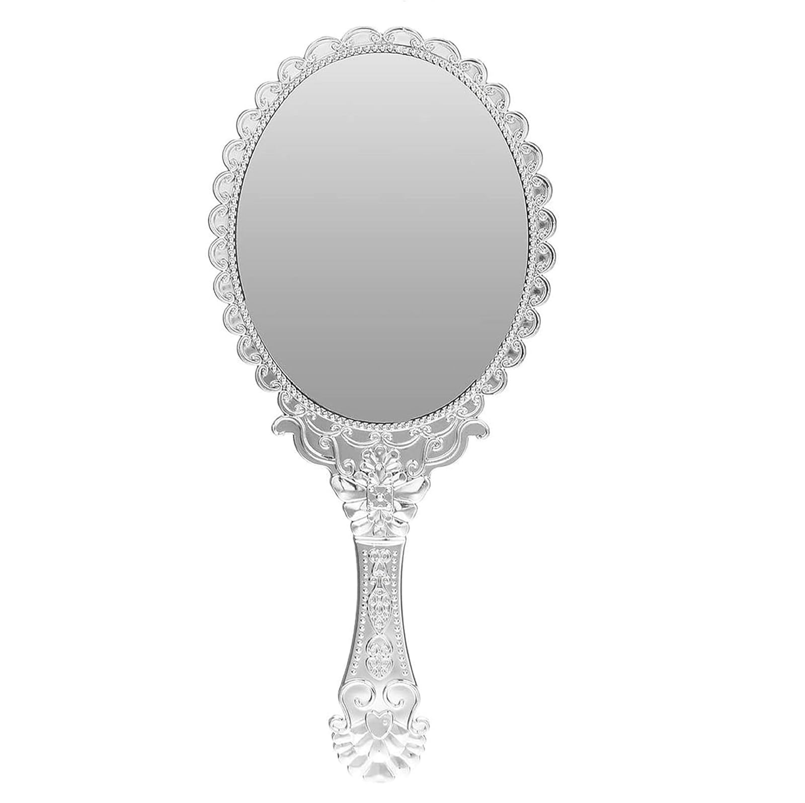 Honfitat Vintage Repousse Oval Makeup Floral Mirror Hand Held Mirrors Silver Cosmetic