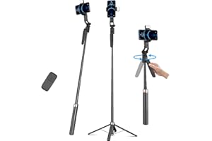 FLRONGSUN 71'' Auto Face Tracking Tripod 360° Rotation Phone Tripod with Remote Control and Phone Holder, Selfie Stick Tripod with Selfie Light for iPhone, Android, Applied to YouTube, Tiktok, Live Vlog Video