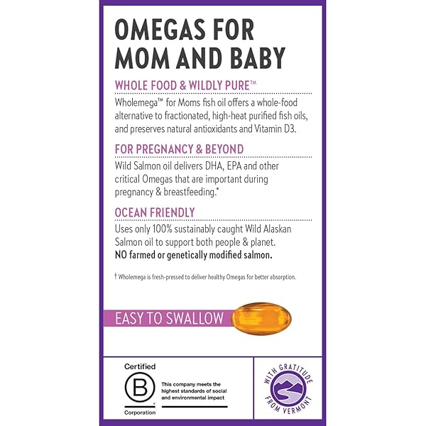 NEW CHAPTER WHOLEMEGA FOR MOMS FISH OIL SUPPLEMENT, TINY CAPSULES, 2000MG PER SERVING, PRENATAL DHA WITH OMEGA-3 + VITAMIN D3 FOR PRENATAL & POSTNATAL SUPPORT, 500MG EACH – 180 COUNT