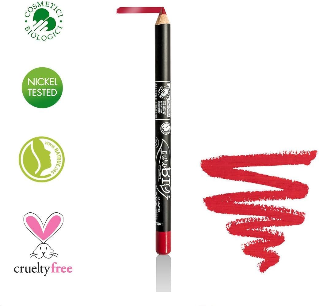 PuroBIO Certified ORGANIC High-pigmented and Long-Lasting 2 in 1 Lip and Eyeliner with Sesame Oil, Almond Oil and Vitamins 40-CRIMSON RED. ORGANIC.CRUELTY-FREE.NICKEL TESTED.MADE IN ITALY