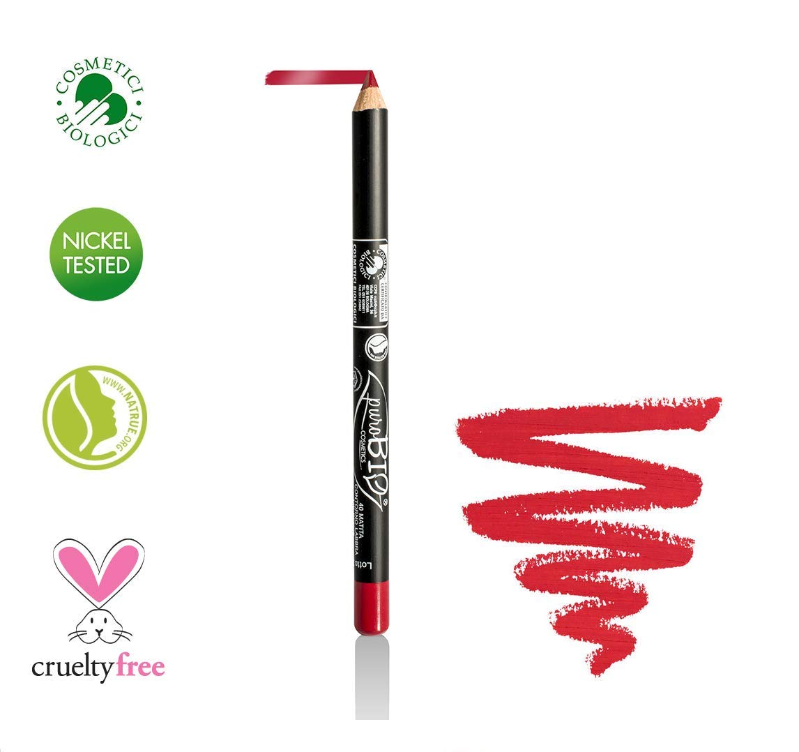 PuroBIO Certified ORGANIC High-pigmented and Long-Lasting 2 in 1 Lip and Eyeliner with Sesame Oil, Almond Oil and Vitamins 40-CRIMSON RED. ORGANIC.CRUELTY-FREE.NICKEL TESTED.MADE IN ITALY
