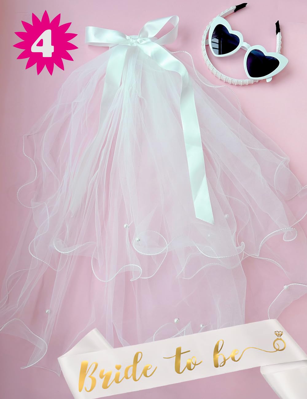 Photo 1 of Ricawa Bridal Veil with Headband Sash Glasses 4 PCS Bachelorette Party Decorations Bridal Shower Supplies Bridesmaid Favors
