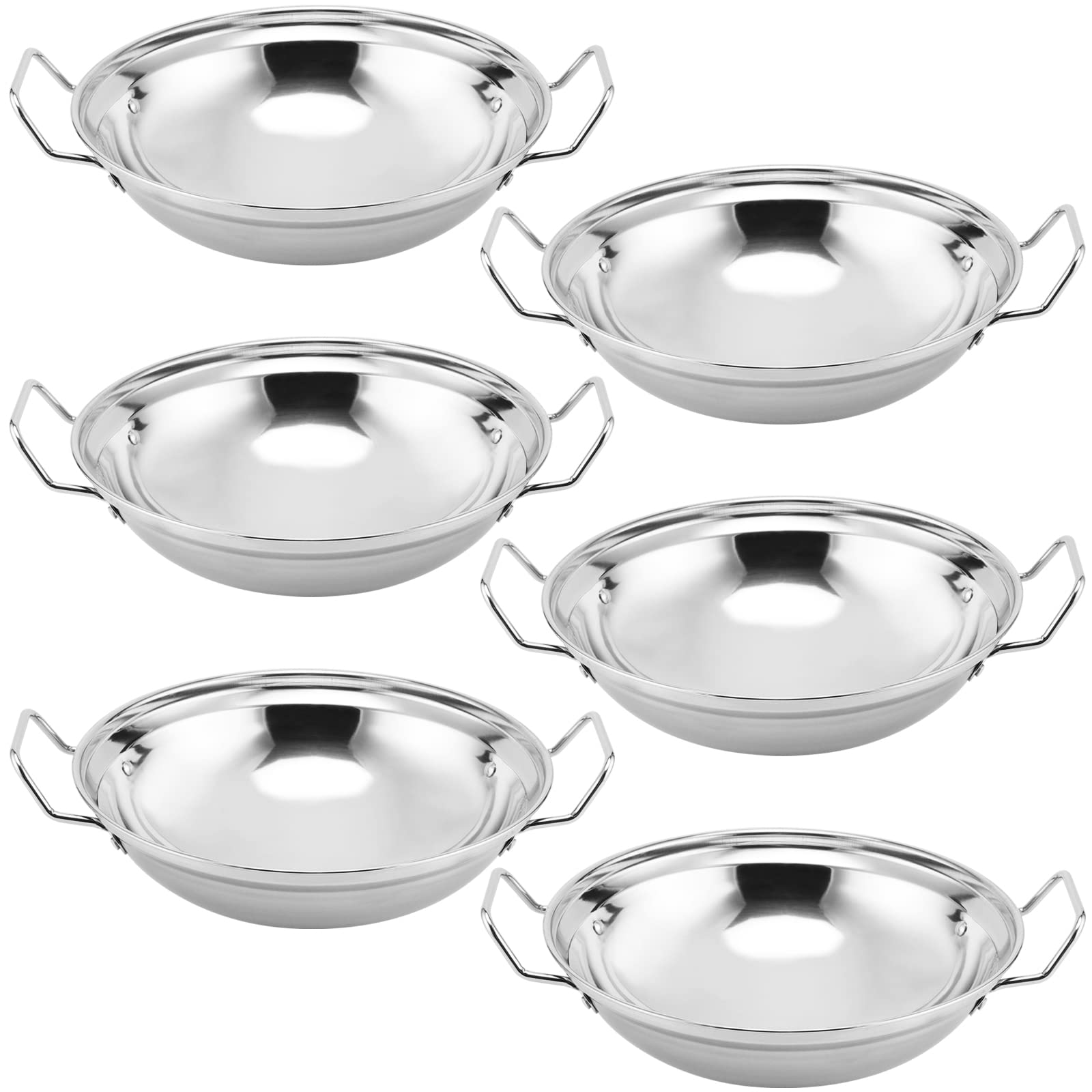 SINJEUN Set of 6 Stainless Steel Balti Serving Dishes 22cm/8.6", Round Curry Serving Dishes, Large Batli Bowls for Restaurants, Bars, Indian Cuisine