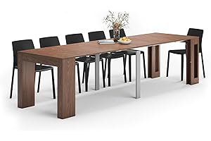 Mobili Fiver, Easy, Extendable Console Table with Extension Leaves Holder, 17.7(120.1) x35.4 in, Walnut, for 4-12 People, Space Saving Dining Table for Entrance, Living Room, Italian Furniture