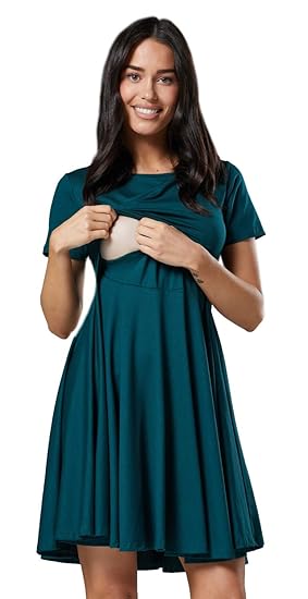 Happy Mama. Damen Umstands Stillkleid Midi Schaukel Kleid Kurzarm.084p
