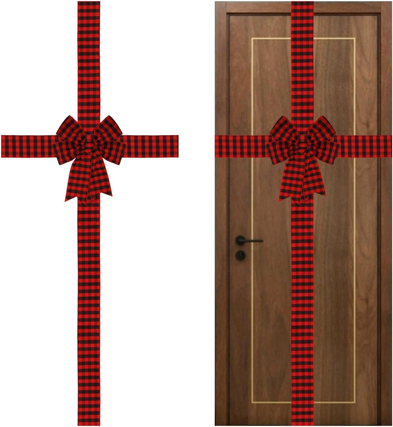 Bows & Ribbons - Meseey Large Burlap Ribbon Bow Black and Red Buffalo Plaid Big Bows for Christmas Tree Fireplace Home Cabinet Gate Front Door Party Decoration