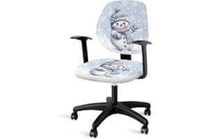 YUVAMAGIMO 2 Piece Office Chair Cover Set Washable Computer Chair Slipcovers Christmas Snowman Soft Stretchable Breathable Swivel Armchairs Slipcover Modern Office Home Decor Sweet Gifts