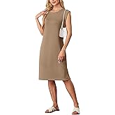 Summer Dresses for Women Round Neck Casual Loose Sleeveless Split Wrinkle-Free 2025 Midi Dress with Pockets