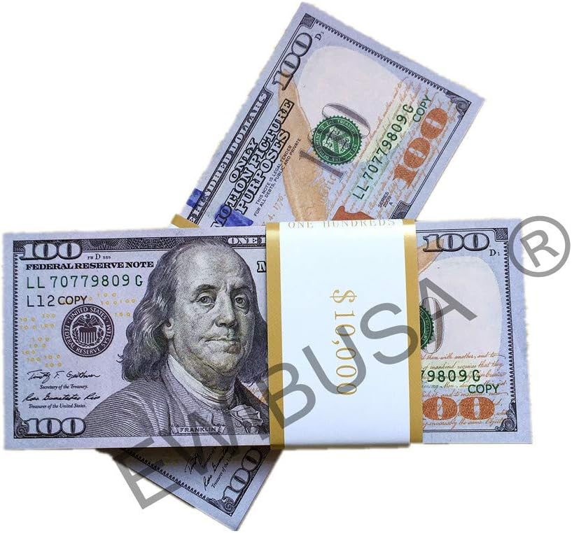 EWIBUSA Prop Money Total of $10.000 Dollars $100X100 Pcs Size : 6.14x2.59 in Play Money for Magician Porp,Movie Props,Party,Fancy Dress, Magic Tricks,Bank Staff Practice, Children's Education Toys