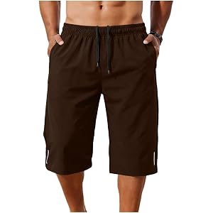 Men Capri Pants Quick-Dry Cycling Running Below Knee 3/4 Length Pants Reflective Strip Outdoor Training Athletic Capris