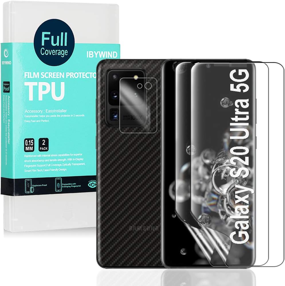 Ibywind 2 Pcs Screen Protector For Samsung Galaxy S20 Ultra,Flexible TPU Film,With 1Pc Camera Lens Protector,1Pc Back Film,Bubble Free,Easy To Install