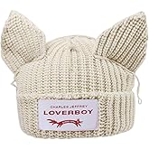 AMOFIA Womens Beanie Hat Winter Cuffed Knit Hats with Cat Ears Thick Warm Y2k Skull Caps Mens Ski Hat