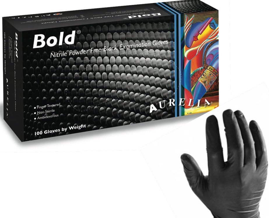100 x Aurelia Bold Black Nitrile Powder Free Gloves Size EXTRA LARGE