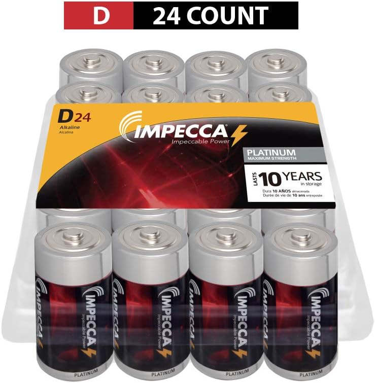 IMPECCA D Batteries (24-Pack) High Performance Alkaline, Long Lasting, and Leak Resistant Batteries, LR14, Platinum Series, 24-Count: Home Audio & Theater