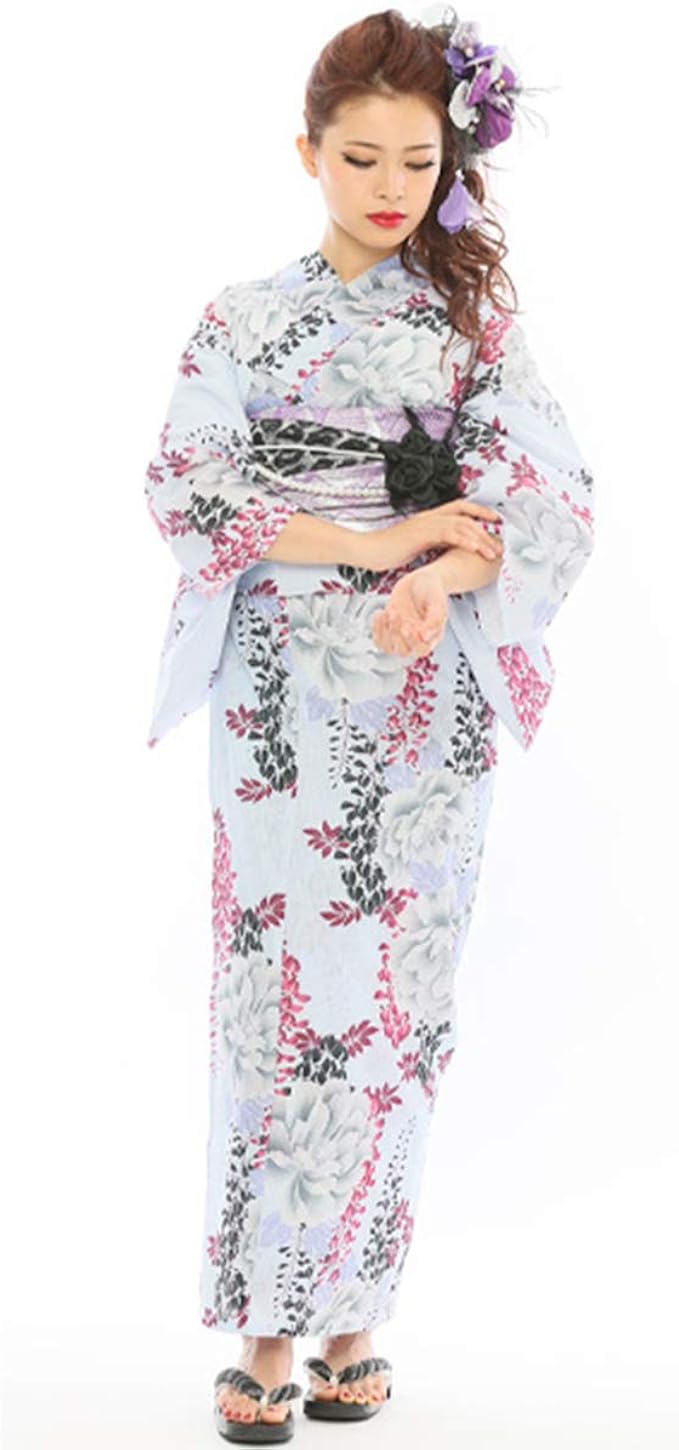 Sweet Angel 浴衣 8点 セット レディース 帯 下駄 Etc 女性 フリーサイズ 白地 黒 赤 オフホワイト 牡丹 藤 兵児帯 薔薇 紫 尾崎紗代子 Ys194 浴衣 通販 Amazon