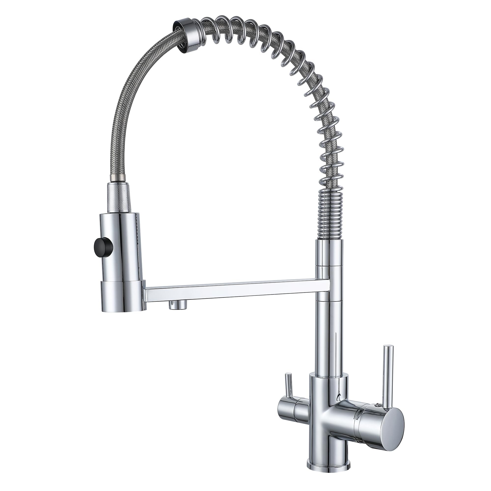 tap 3-Way Drinking Water Commercial Single Handle Lever Spring Chrome Sink with Pull Out and Pull Down Sprayers