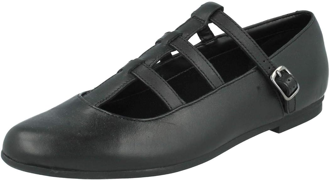 Clarks Girls School Quartzflash Bl Leather Shoes In Black Standard Fit