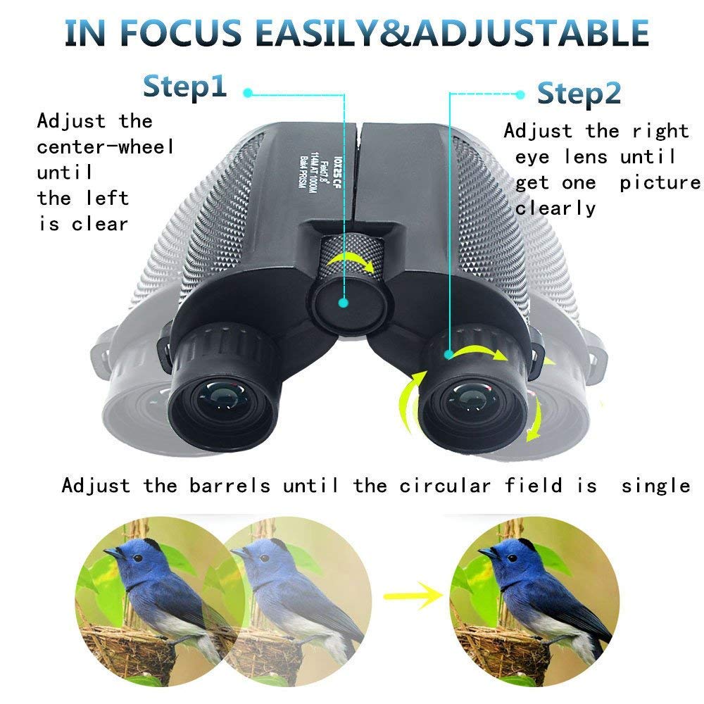 10x25 High Powered Binoculars with Weak Light Night Vision for Concert Theater Waterproof Compact Binocular Great for Bird Watching Hiking Traveling, Sightseeing Gift for Adults Kids Boys