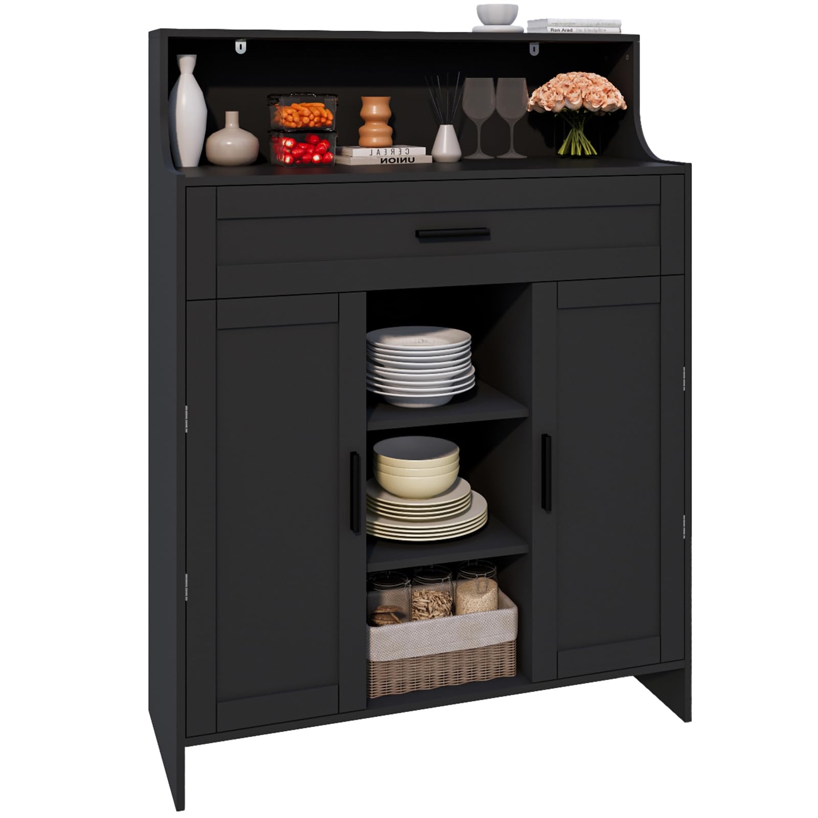Photo 1 of ** only box # 2, missing box # 1 ** Viaozutis Storage Cabinet with Doors and Drawers, Kitchen Storage Cabinet with 1 Large Drawer,2 Doors,and 2 Adjustable Shelves,for Bathroom/Kitchen/Living Room/Entrance Hall (Black)