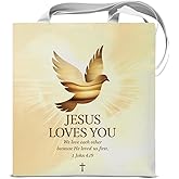 KSFFWQIN Christian Gifts Canvas Tote Bag for Women Bible Verse Jesus Loves You Reusable Grocery Shoulder Bag for Shopping Work Travel Beach Religious Totes Gifts