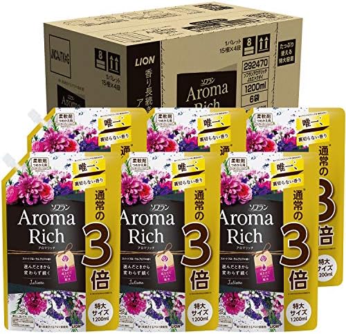 【ケース販売 大容量】ソフラン アロマリッチ ジュリエット(スイートフローラルアロマの香り) 柔軟剤 詰め替え 特大1200ml×6個セット