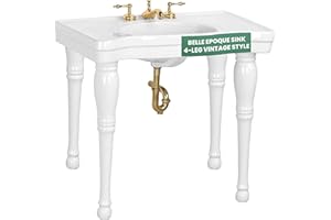 RENOVATORS SUPPLY MANUFACTURING Renovators Supply Belle Epoque Console Sink - Vintage Bathroom Sink with 4 Birch Legs - Lavatory for Home and Commercial Use - Includes Widespread Faucet Holes - Single Basin - Pack of 1