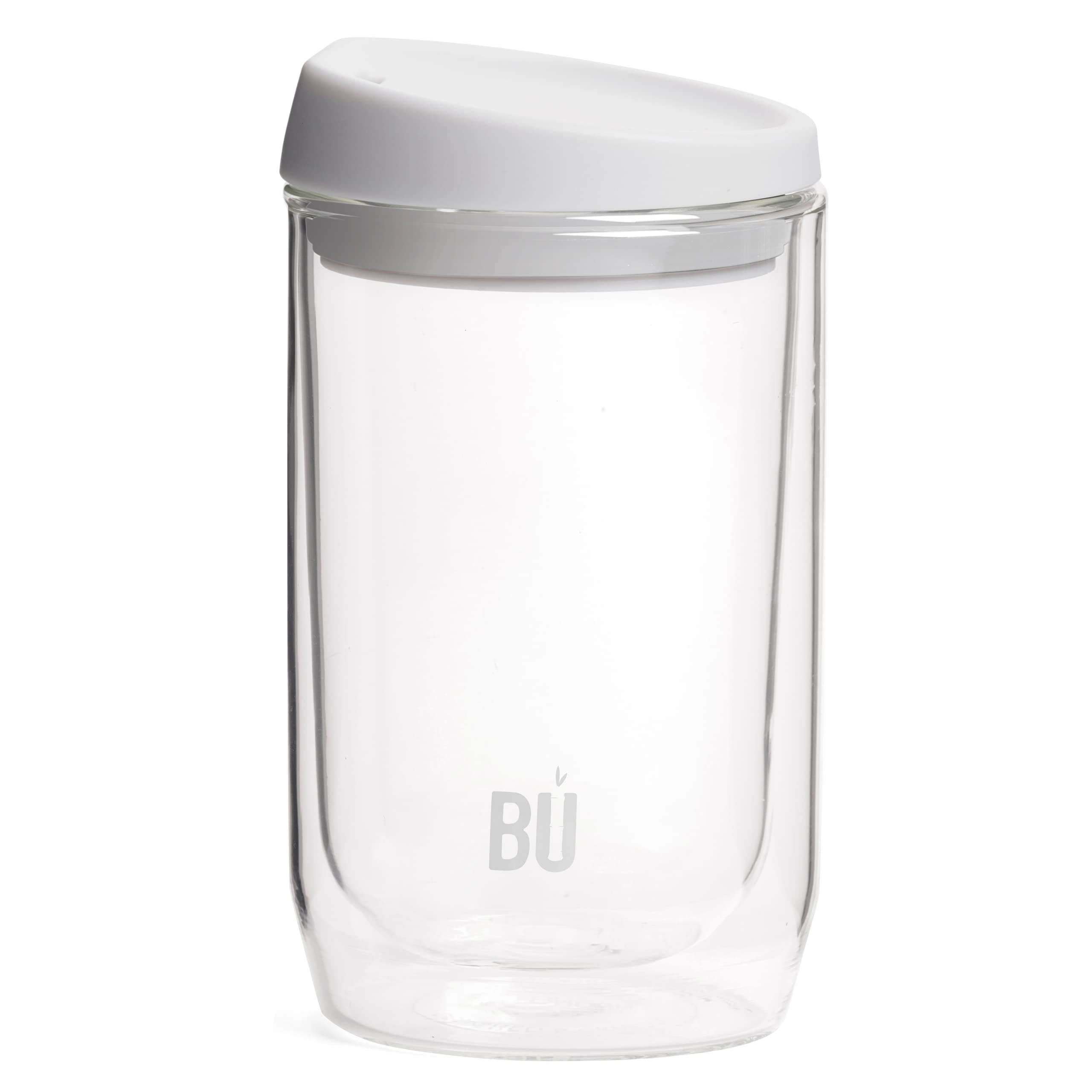 BU Products Reusable Double Walled Glass Coffee Cup | Travel Mug | Splash Proof Antibacterial Lid | BPA Free | Cappuccino Latte Flat White Glass Mugs | Vacuum Insulated | 12oz/340ml Snow White