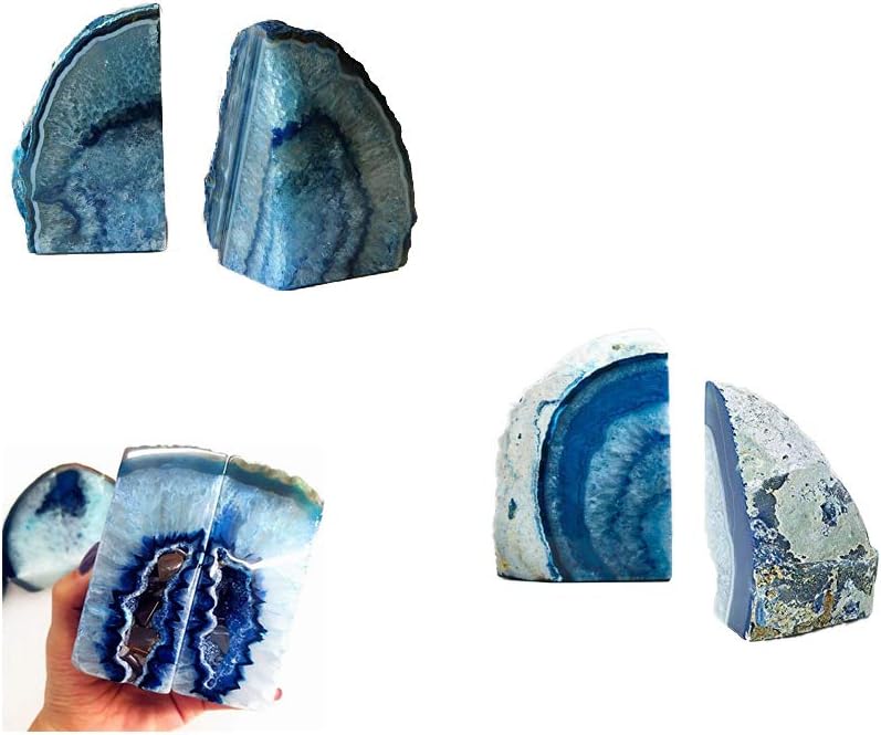 JIC Gem 3 to 4 Lbs Agate Bookends Dyed Blue Polished 1 Pair with Rubber Bumpers for Office Décor and Home Decoration: Home & Kitchen
