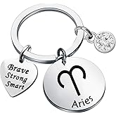 bobauna 12 Zodiac Constellation Disc Keychain Birthstone Horoscope Jewelry Astrology Gift For Family Friend