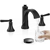 HEYMYTAP Matte Black Bathroom Faucet 3 Hole, Brass Bathroom Waterfall Faucet, 4-16 Inch Bathroom Sink Faucets, 2 Handle Widespread Faucet for Bathroom Sink with Water Supply Hoses, Pop-Up Drain