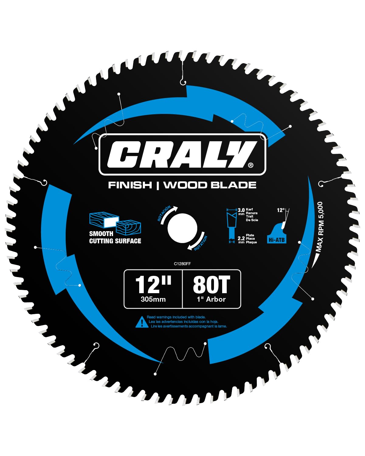 CRALY 12 Inch 80 Teeth Fine Finish Wood Cutting