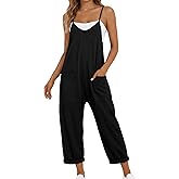 Buauty Jumpsuits for Women Casual V Neck Sleeveless Baggy Overalls Spaghetti Strap Jumpers with Pockets Summer Romper Clothes