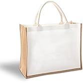 YACEYACE Jute Travel Tote Bags, 16.5" x 7" x 13" Pack of 1 Large Burlap Tote Bags for Travel, DIY, Shopping, Wedding