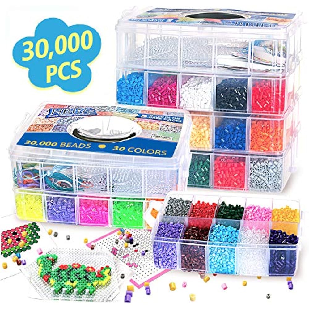 30,000 Pcs Fuse & Perler Beads Kit Colors 5MM For Kids, Including 10