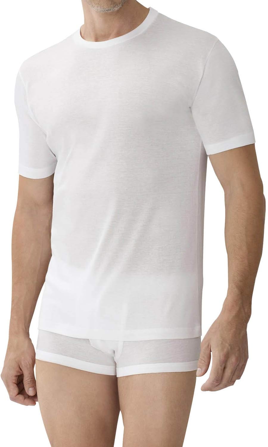 Zimmerli of SwitzerlandMen's Business Class High Crew Neck T-Shirt, 2221473, White, XL