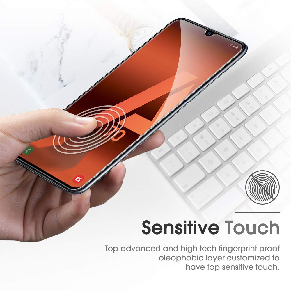 OMOTON [Lot de 4 Samsung Galaxy A70 Verre Trempé Protection Ecran en Verre pour Samsung Galaxy A70 [Clarté Cristale] Film de Protection [sans Bulle] [9H Dureté]