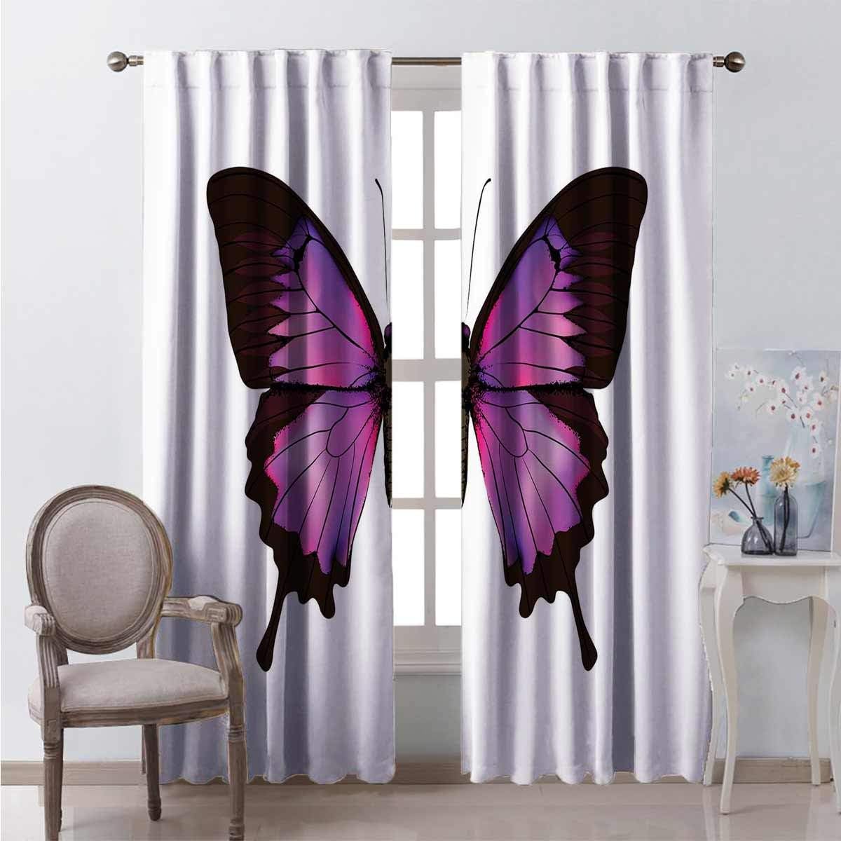 HELLOLEON Purple Butterfly for Bedroom Blackout Curtains Natural Art Swallowtail and Detailed