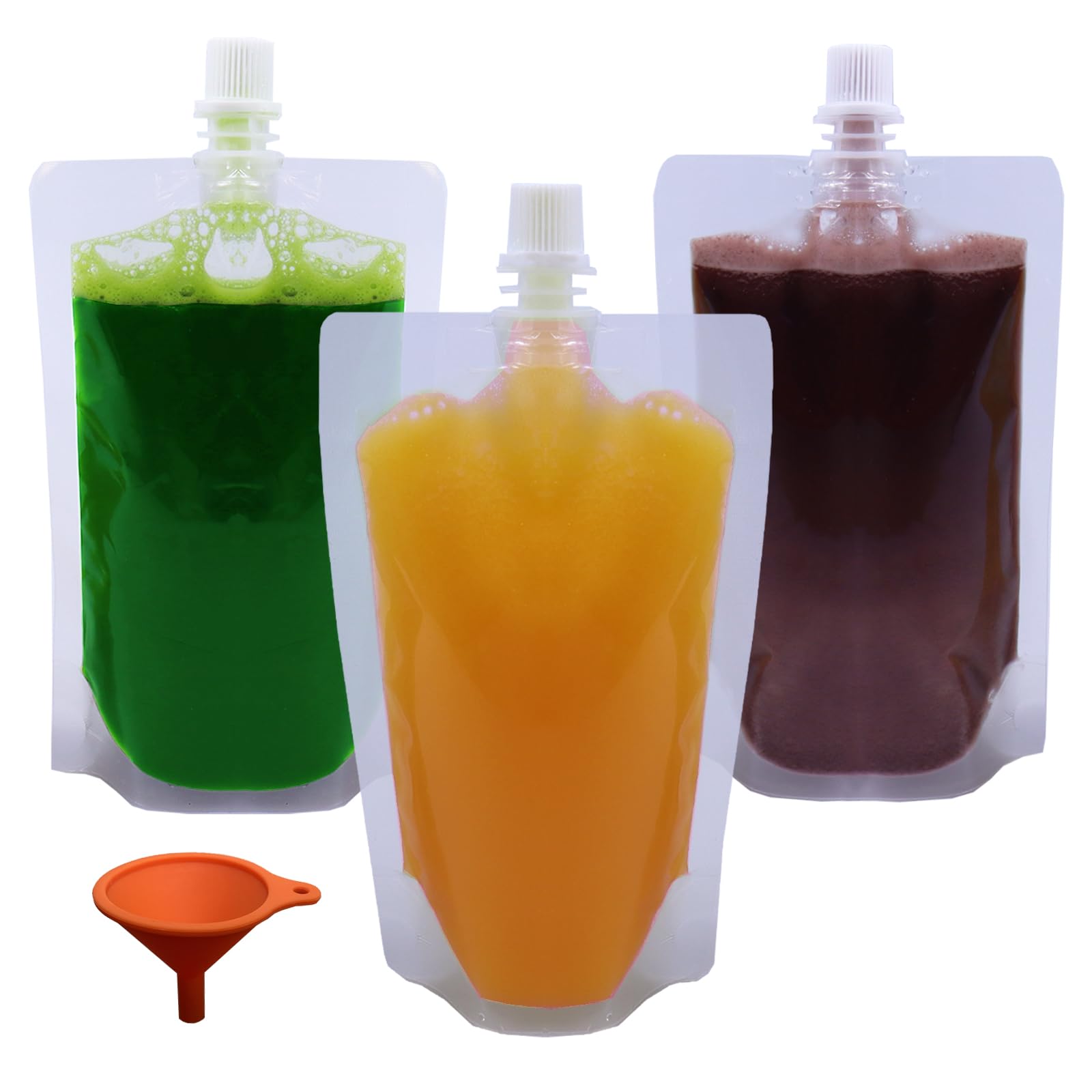 Yelinosk 20Pack Clear Drink Pouches 250ml with caps and Funnel for Festivals,Leak Proof Alcohol Juice Liquid Pouches Bags, Beverage Bags, Plastic Hip Flask for Parties, Picnic, Travel, Sports