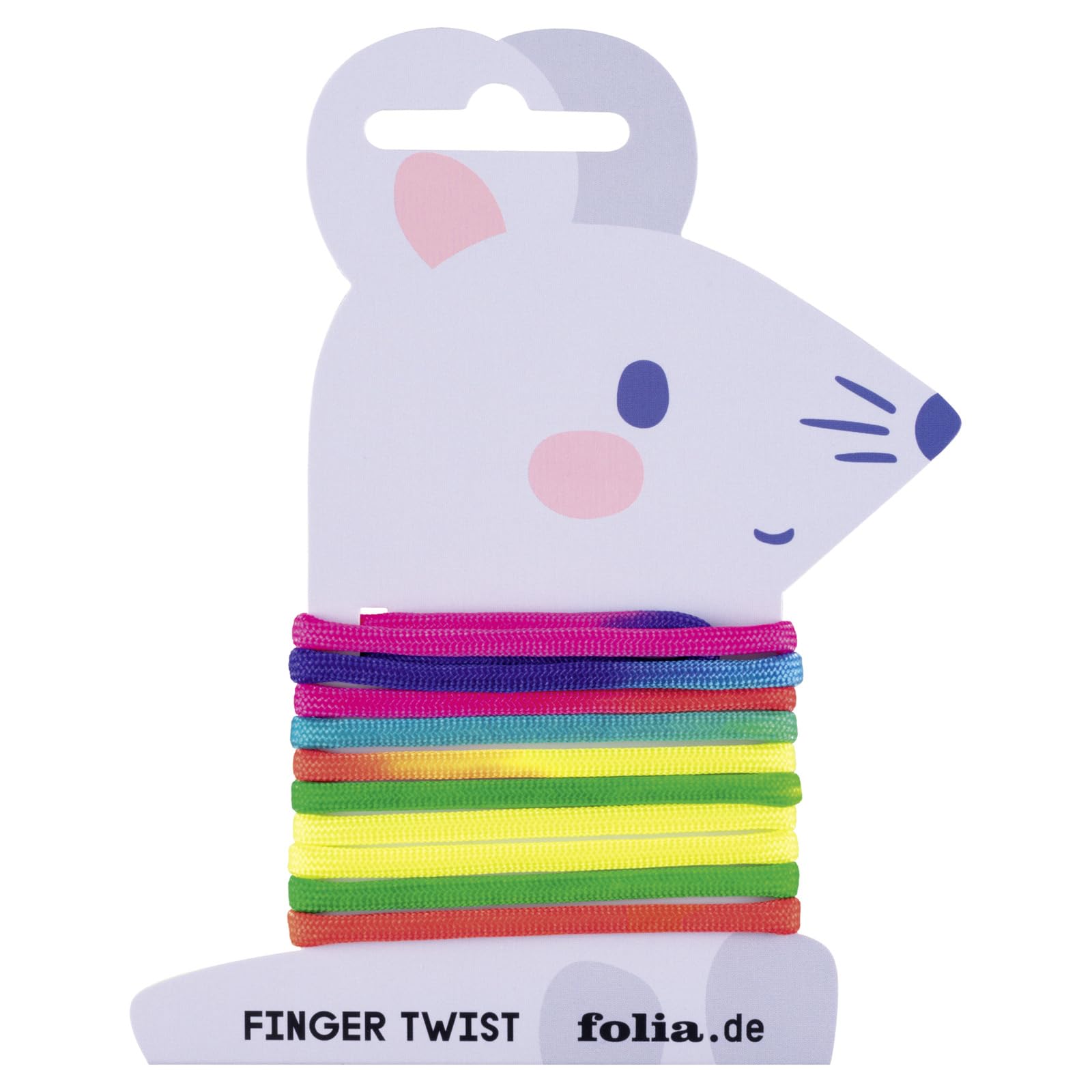 folia 33177 Finger Twist Thread Game in Trendy Rainbow Look, Approx. 160 cm Long, Finger Game for Boys and Girls from 5 Years, Ideal as a Small Gift, Party Bag and for the School Yard