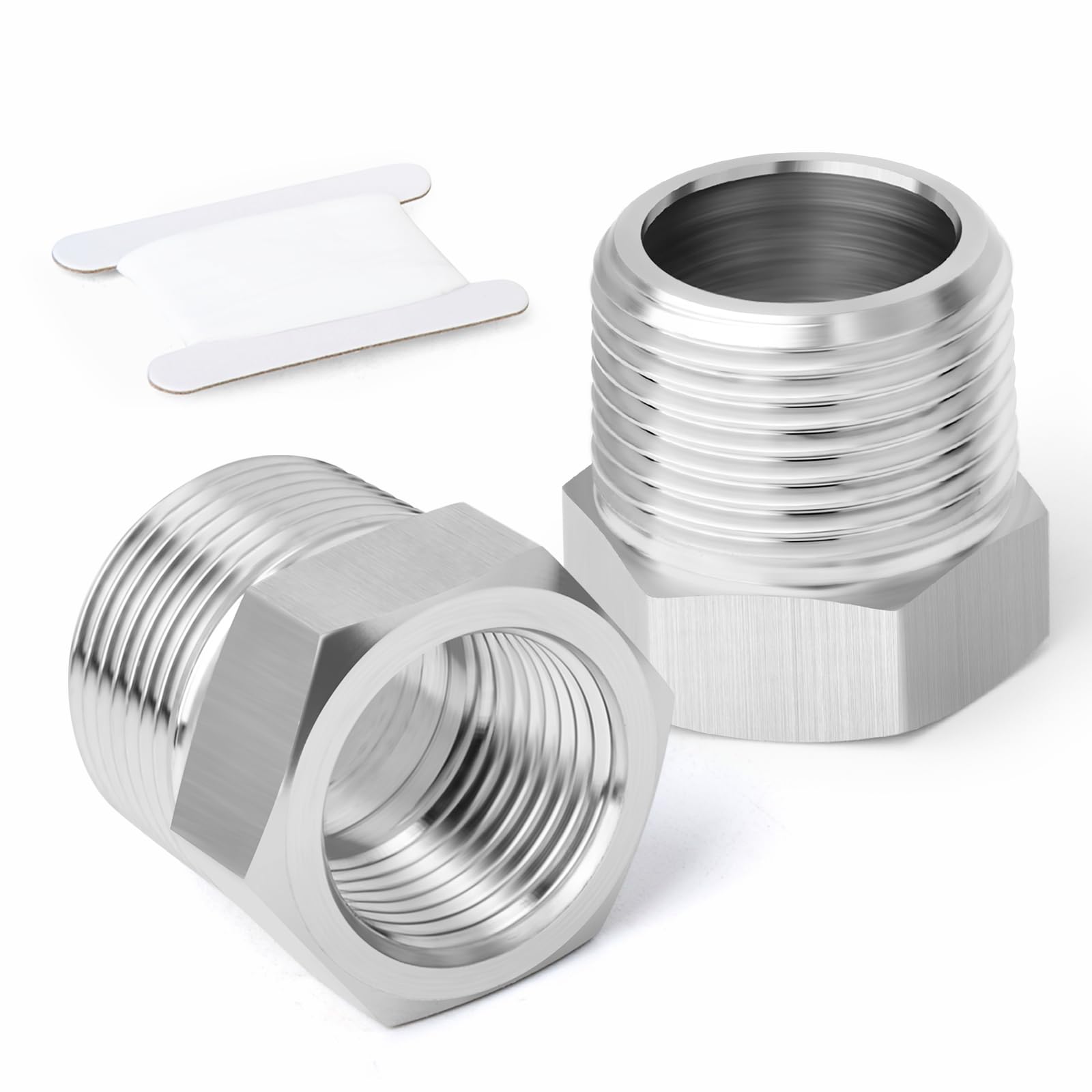 ERGAOBOY 2 Pcs 304 Stainless Steel Reducer Hex Bushing, 1/2" BSP Male to 1/8" BSP Female Pipe, Reducing Forging Pipe Adapter Fitting for Water Oil Air Gas